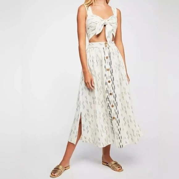 Free People Dresses & Skirts - Free People Women's Tie Front Smock Back Dress Black Ivory Size XS NWT